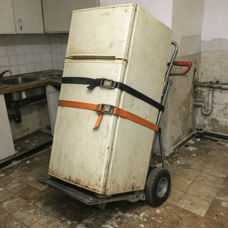 Ausgedienter Kühlschrank auf einer Sackkarre