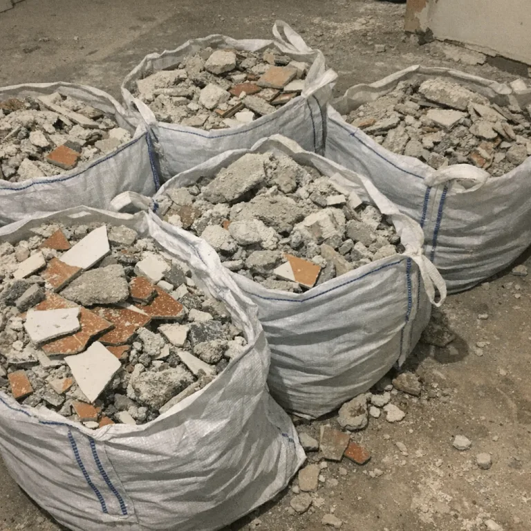 Bauschutt in stabilen Säcken bereit zur Abfahrt