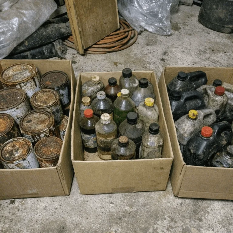 Kaputte Farbeimer und Chemikalien sicher verpackt